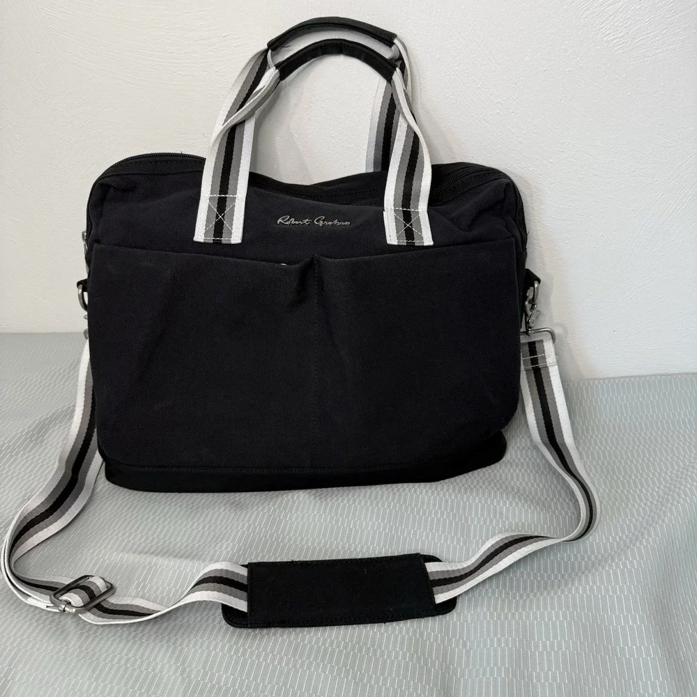 Robert Graham Duffel Travel Laptop Cross Body Bag/Briefcase Black Canvas 16/12/4